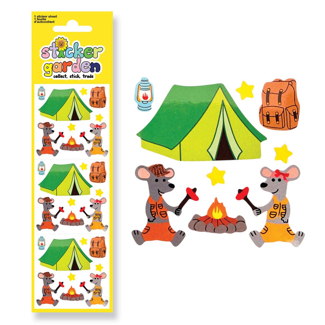 Glossy Mice Camping Stickers Sheet Vintage Inspired